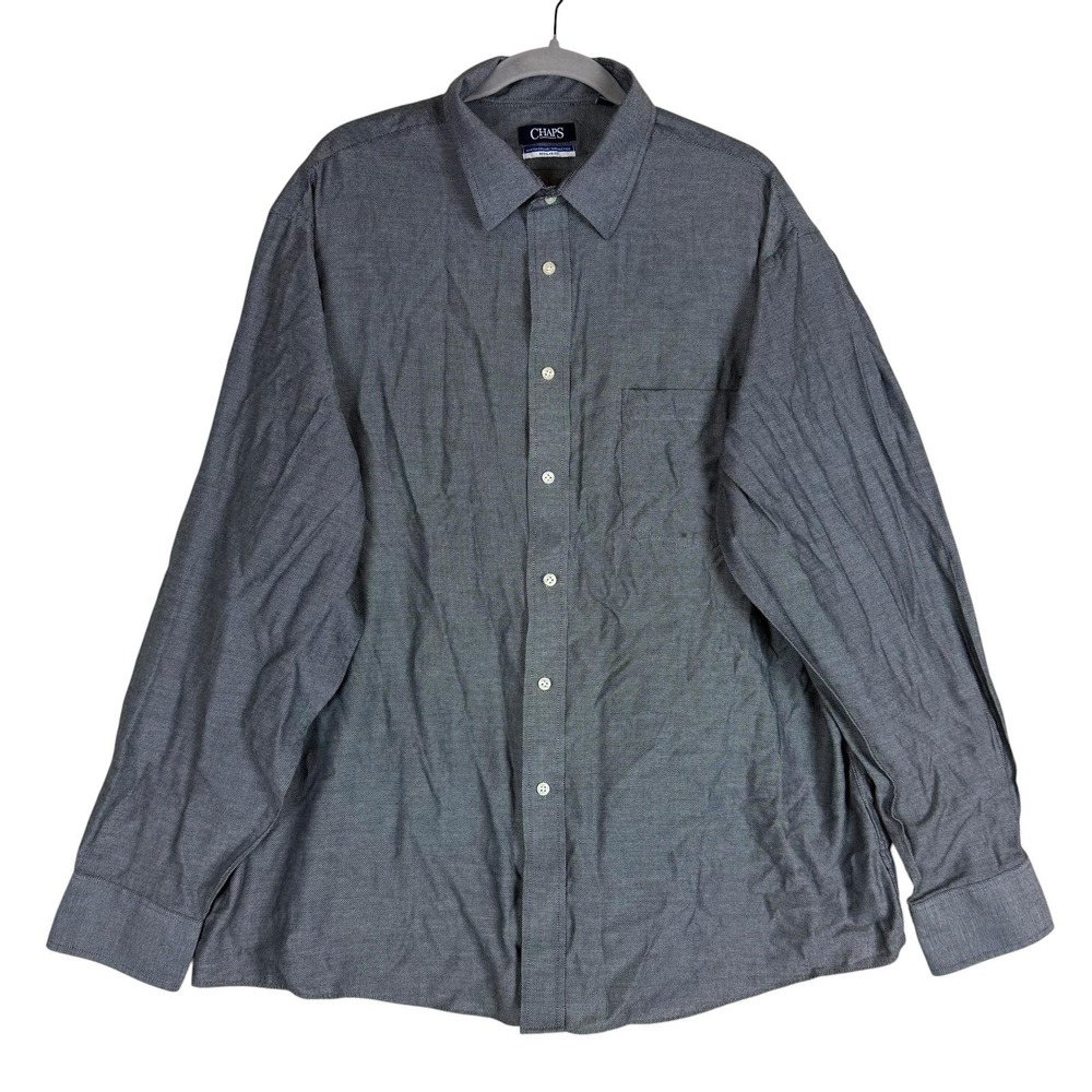 Chaps Dress Shirt Mens 18.5 36/37 Gray Check Regular Fit Stretch Wrinkle Free